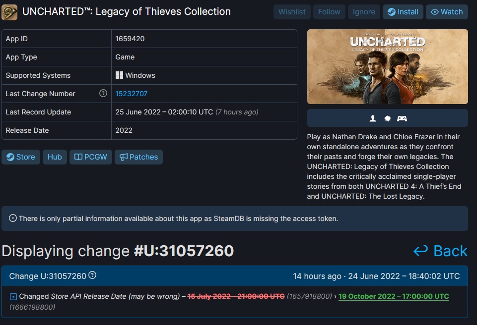 uncharted legacy of thieves collectionin pc cikis tarihi steamdbde listelendi 0 AmLdLOEC